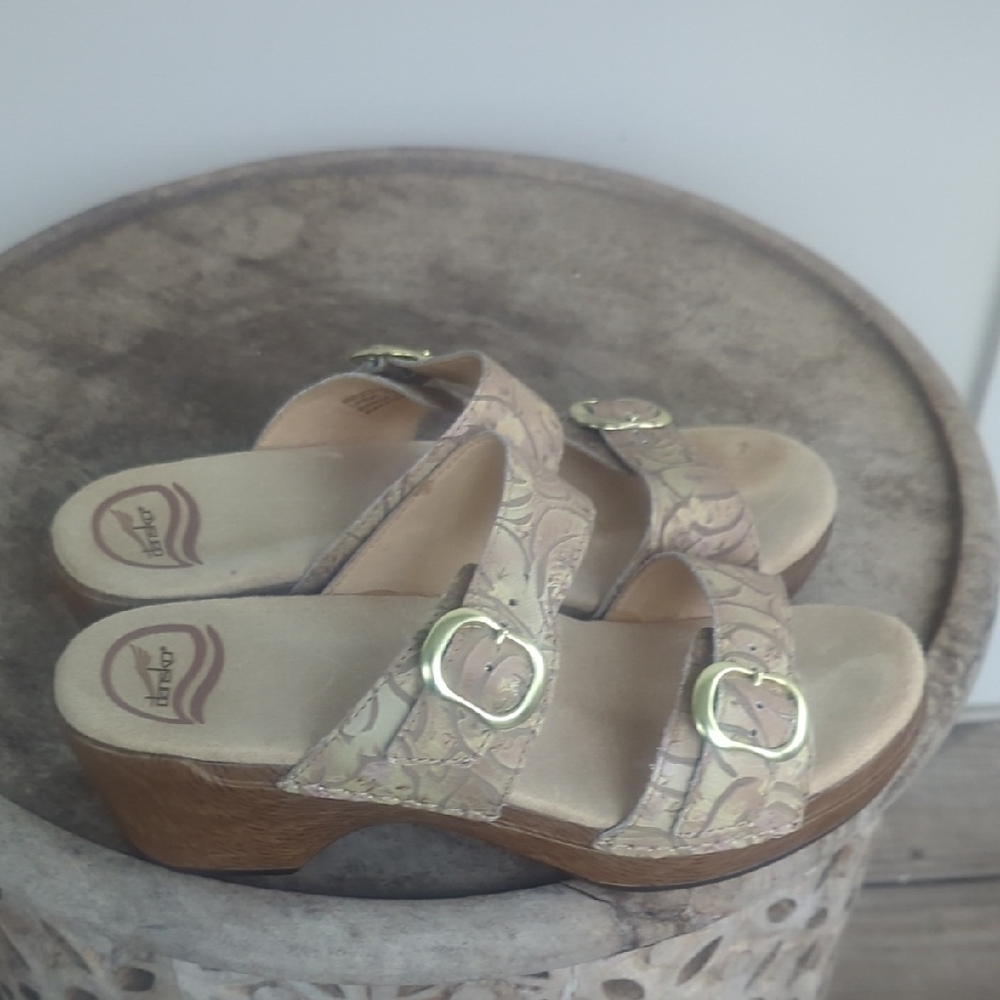 Dansko Women's Gold and Tan Mules - Picture 2 of 9